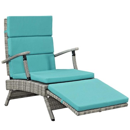 PATIO TRASERO Envisage Chaise Outdoor Patio Wicker Rattan Lounge Chair, Light Gray Turquoise PA2090030